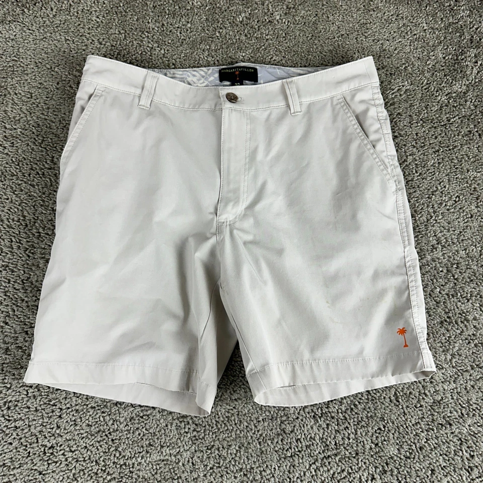 Pantalones Cortos Margaritaville Para Hombre 32 Beige Rendimiento Chino Naranja Palma Logo Híbrido Foto 1 de 4