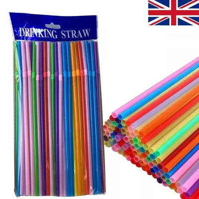 100 Colorful  Straws Flexible Bendy Birthday Party Plastics Drinking Straws - Image 1 of 4