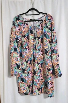 Tommy Bahama Dress XL Tall Swim Paisley Boho Long Sleeve Beach Cover Up Mature - Image 1 of 4