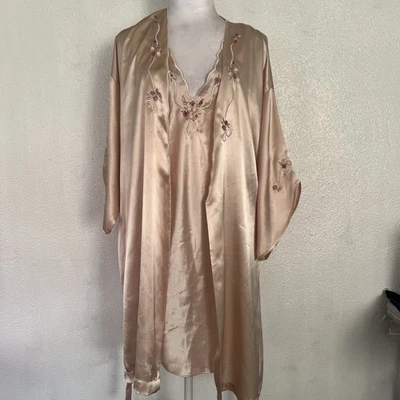 Camisón sin cordones lencería satinada crema para bebé con bata de hadas floral bordada M Foto 1 de 4