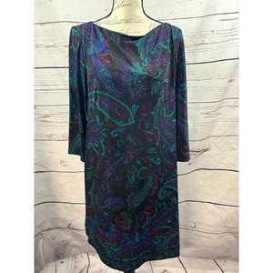 Vestido Lauren Ralph Lauren Talla 14 Estampado Paisley Negro Púrpura Verde - Imagen 1 de 3