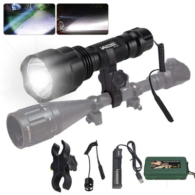 Hunting LED Torch Flashlight Long Range Predator Airsoft Rifle Light Scope Mount - Image 1 of 4