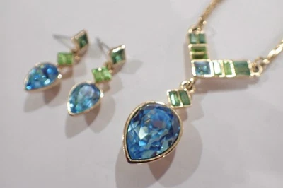 Givenchy Blue And Green Crystal Necklace & Earrings Set - Image 1 of 4