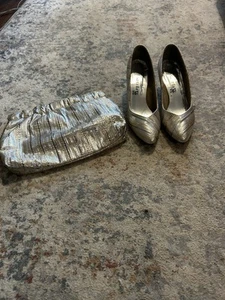 Vintage Women’s Regency Size 8 Metallic Fabric Pumps & Matching Clutch Set - Picture 1 of 10