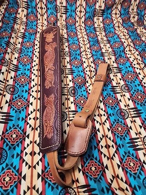 PATHFINDER TOOLED WHITETAIL WHITE STITCHED SUEDE BACKED PADDED RIFLE SLING THUMB - Image 1 of 4