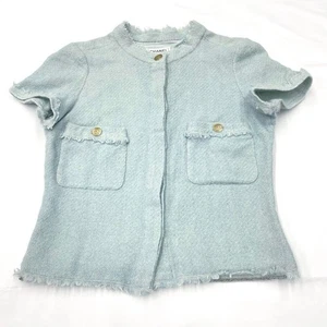 Chanel Tweed Jacket Short Sleeve Gold Button Size 38 M Women - Picture 1 of 15