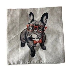 French Bulldog Zippered Throw Pillow Cover Hipster Frenchie Glasses 17” Square - Picture 1 of 5