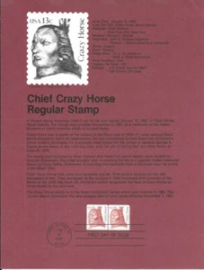 #8203 13c Chief Crazy Horse Stamp - Scott #1855 USPS Souvenir Page - Picture 1 of 1