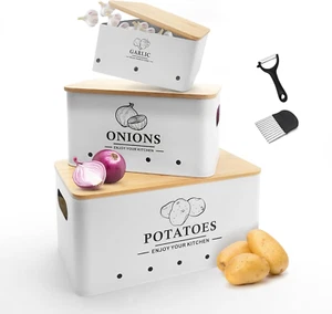 Kitchen Vegetable Storage Set of 3, Metal Onion Garlic Potato Storage Set, Kitch - Picture 1 of 12