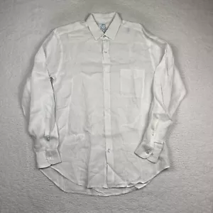 J.Mclaughlin Linen Button Down Shirt Mens Medium White Solid Gramercy Classic - Picture 1 of 8