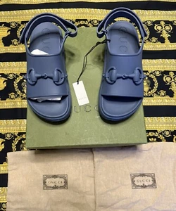 NEU authentisch Gucci Horsebit Plateau Pantoletten Sandalen blau Gummi Größe G 11 US 11,5 - Bild 1 von 7
