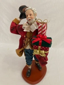 Fabric Mache Old fashion Santa Figurine holding Christmas Gifts and Top Hat 12"T - Picture 1 of 9