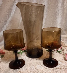 MCM Designer Heinrich Löffelhardt Smoked Glass Zwiesel Carafe +2 Wine Glasses - Picture 1 of 13