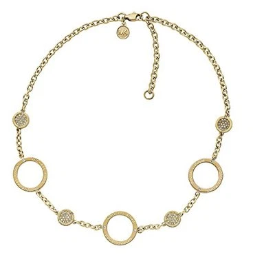 MICHAEL KORS GOLD TONE ETCHED LOGO RING,PAVE ROUND STATEMENT NECKLACE MKJ3597 - Image 1 of 3