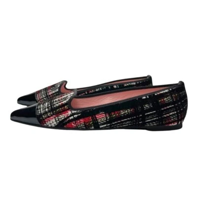 NWT PRETTY BALLERINAS CAMILLE WOOL PLAID PATENT LEATHER POINTED TOE FLATS - 39 - Image 1 of 4