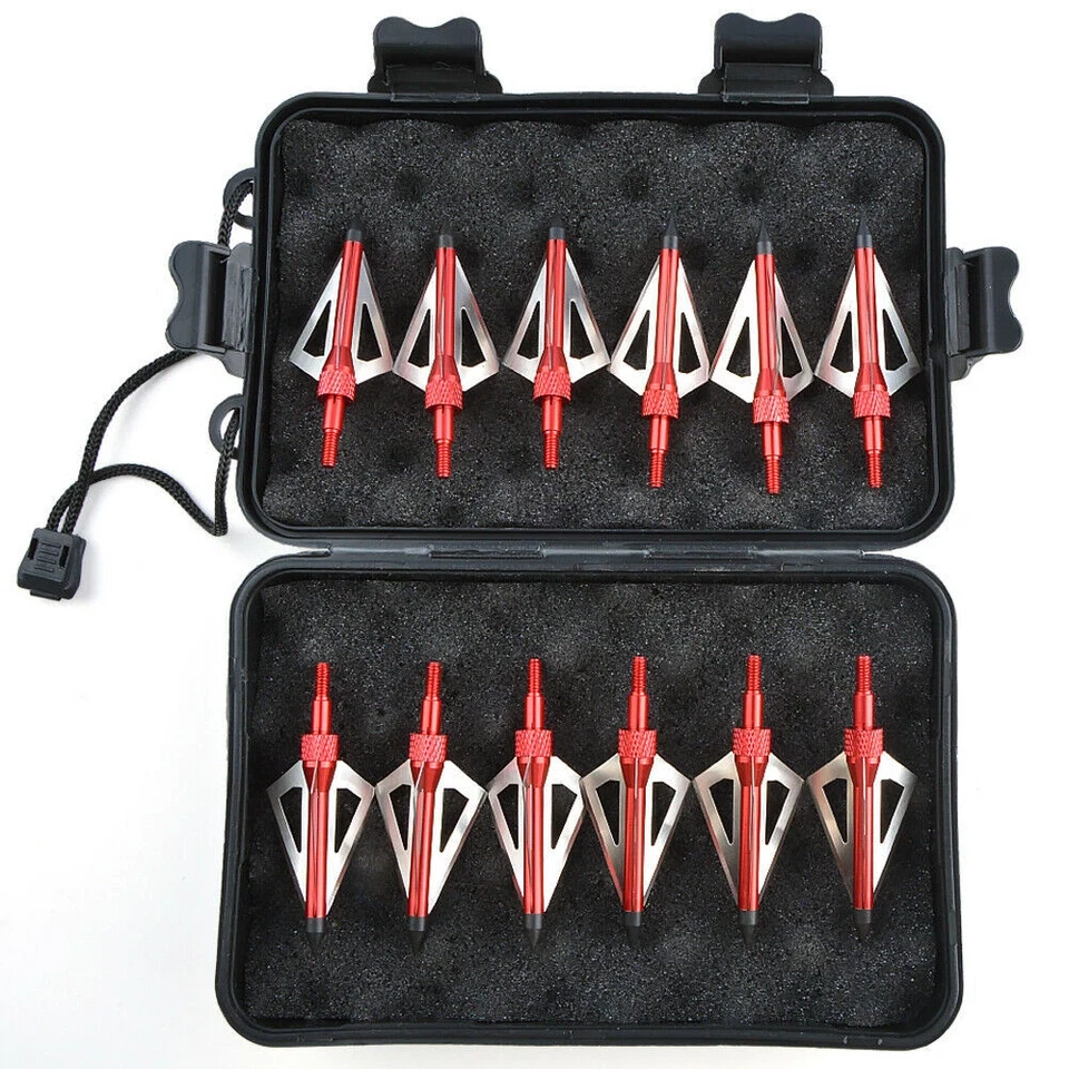 12Pcs Hunting 100 Grain Broadheads 3 Blade for Compound Bow Crossbow Arrow Tips - Image 1 of 4