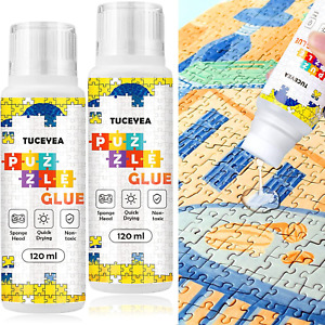 2 Pack 120Ml Jigsaw Puzzle Glue with New Sponge Head, Suitable for 1000/3000/500