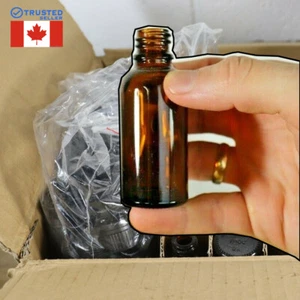 99 Empty Amber Glass Bottles 1oz/30ml Black Twist Caps Essential Beard Oils D4 - Imagen 1 de 12