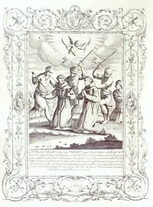 Scène Saints missionnaires Italiens Martyrs 17°s Graveur Lambertini Planche 22 - Picture 1 of 1