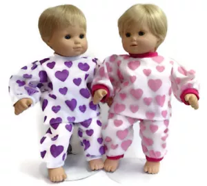 2 Pajamas Outfits Pink & Purple for Bitty Baby & Twin 15" Doll Clothes Girl Boy - Picture 1 of 7