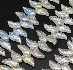10 LEAF GLASS BEADS METALLIC CLEAR AB RAINBOW 18mm x 9mm TOP QUALITY GLS10 - Picture 1 of 1
