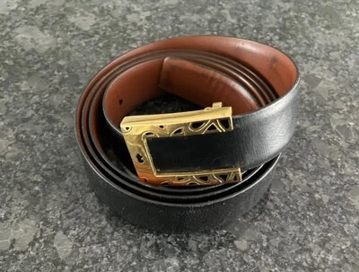Cinturón de cuero A. Testoni hebilla reversible negro marrón cinturón Italia corte a medida Foto 1 de 4