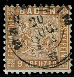 1862 Baden SG24 9k Brown CDS Very Fine Used Cat. £450.00 - Picture 1 of 1