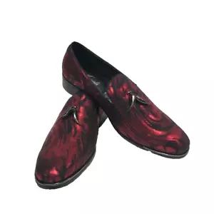 Zapatos mocasín rojo S Amali para hombre cuerno metálico abstracto borla tallas 9 - 11 - Imagen 1 de 6