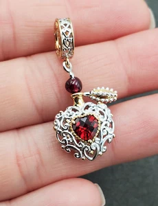 Michael Valitutti Gems en Vogue Garnet Gold Sterling Heart Perfume Charm Pendant - Picture 1 of 10