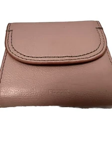 Fossil Pink Tint Wallet Womens Trifold Leather Pebbled Zipper - Picture 1 of 6