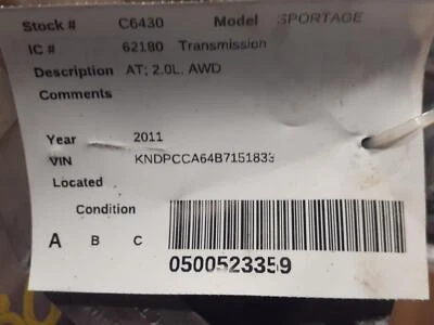 Used Automatic Transmission Assembly fits: 2011 Kia Sportage AT 2.0L AWD Grade A Foto 1 de 4