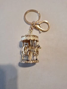 Funkelnder Schlüsselanhänger Ring Geldbeutelanhänger weiß Karussell Kristalle Strass NEU - Bild 1 von 3