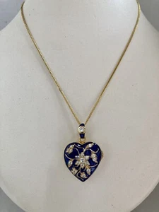 Sterling Silver Enameled Heart Locket And Chain Gold Overlay - Picture 1 of 10