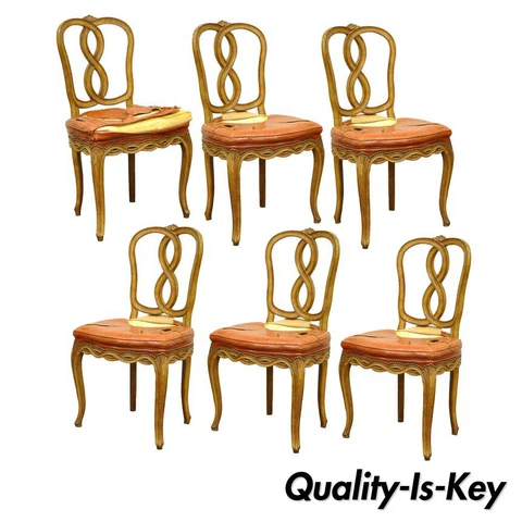 6 Pretzel Ribbon Back Hollywood Regency French Provincial Rococo Dining Chairs Cover