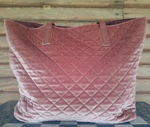 Bolso de Mano Grande Acolchado Malva Rosa Terciopelo Frontal Lona Trasera - Imagen 1 de 4