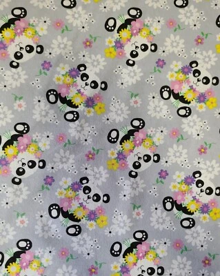 BTY X 44"W Flannel Fabric Floral Pandas By A. E. Nathan Co. Quilting Sewing - Image 1 of 4