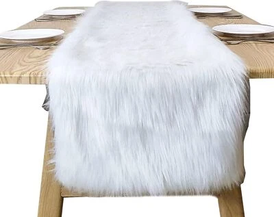 Table Runner,Modern Snowy White Faux Fur Decor Runner for Party,Birthday,Than... - Image 1 of 3