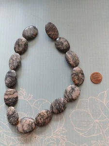 vintage LOT beads gray pink Unakite jasper stone puffed oval qty 14; 30x22x7mm - Picture 1 of 5
