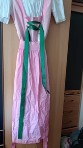 Dirndl lang 46 Lodenfrey rosa kariert, Bänder-Schnürung, Bluse, Schürze, Landaus - Bild 1 von 6