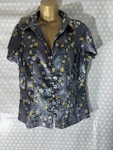 Womens New Look Plus Size Uk 18 Grey Floral Satin Short Sleeve Crinkle Blouse - Picture 1 of 7