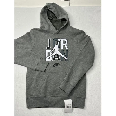NWT  Nike Jordan Pullover Hoodie Kids' Gray Graphic Logo Sweatshirt - Image 1 of 3