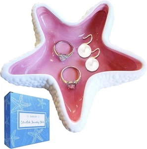 Ceramic Starfish Jewelry Dish Tray Pink Shell Jewelry Holder Ring Holder Trinket - Picture 1 of 7