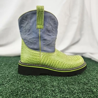 Ariat Fatbaby Womens Cowboy Boots Size 10B Lime Green Leather & Blue Suede - Image 1 of 4