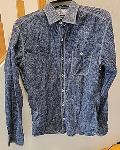 Mens Bugatchi Shaped Fit button down shirt - size Medium Dark Blue  - Picture 1 of 13