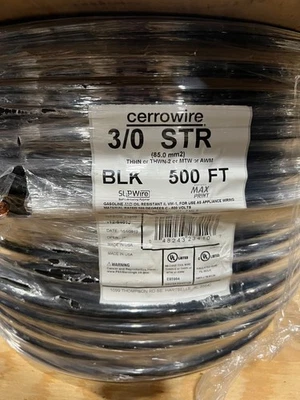PER FOOT CERROWIRE 3/0 AWG THHN COPPER BLACK WIRE 600V - Image 1 of 2