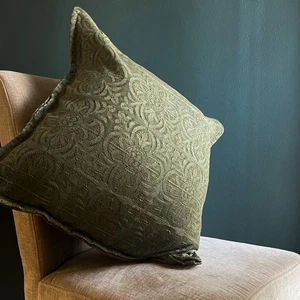 Luxury Damask Olive Green Throw Pillow Covers - Pair of 2, 24" - Picture 1 of 4
