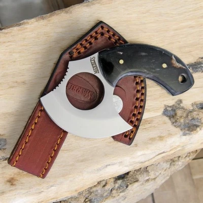 Marbles 4.25" Hunting Knife Horn Handle, Satin Blade, Full Tang + Leather Sheath - Image 1 of 4