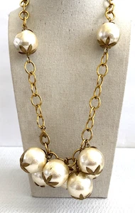 Vintage John Wind Gold Link Chain and Pearlized Ball Runway Statement Necklace - Picture 1 of 7