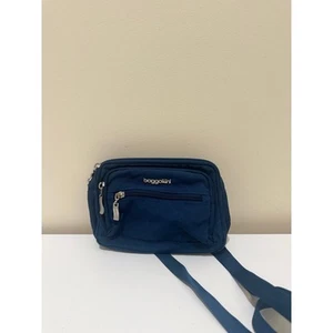 Baggallini Triple Zip Crossbody Bag Blue Nylon Travel Bag- Excellent! - Picture 1 of 12