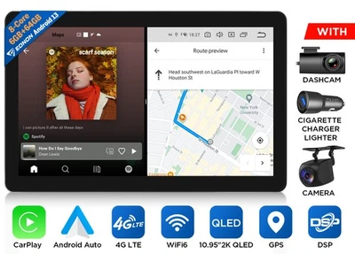 Car Stereo CarPlay Android Auto Android13 LTE 6+64 10.95" 2K GPS DSP Single 1DIN - Image 1 of 4